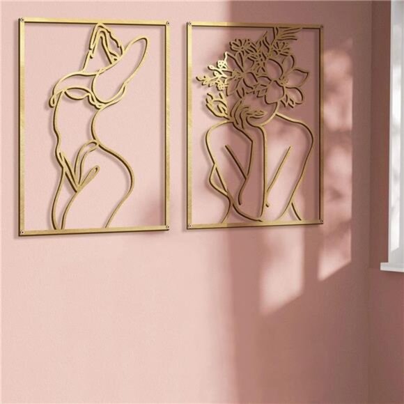 4 Pack Gold Wall Art Décor, Minimalist Décor Single Line Art Wall Décor, Real - Picture 6 of 7